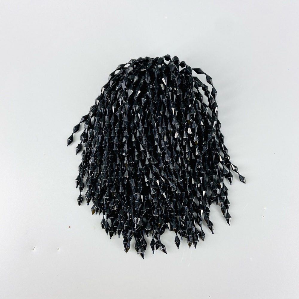 Vintage Mod Large Cascading Fringe Brooch Black Beaded Pin - Picture 10 of 13